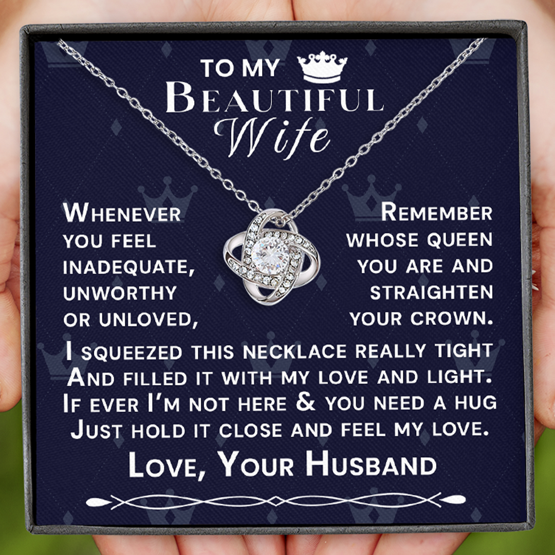 To My Beautiful Wife Hold Me Close Love Knot Necklace V6