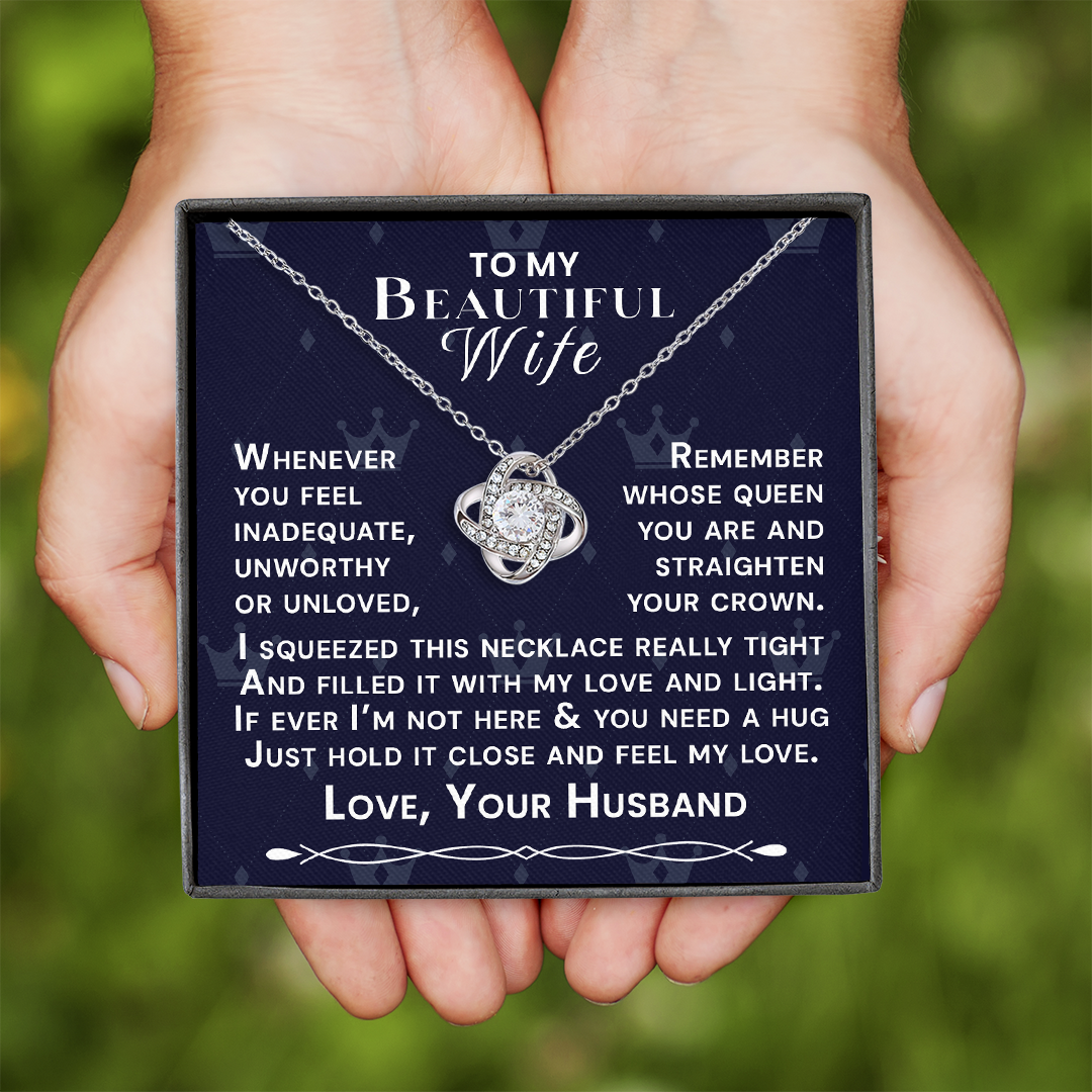 To My Beautiful Wife Hold Me Close Love Knot Necklace V2