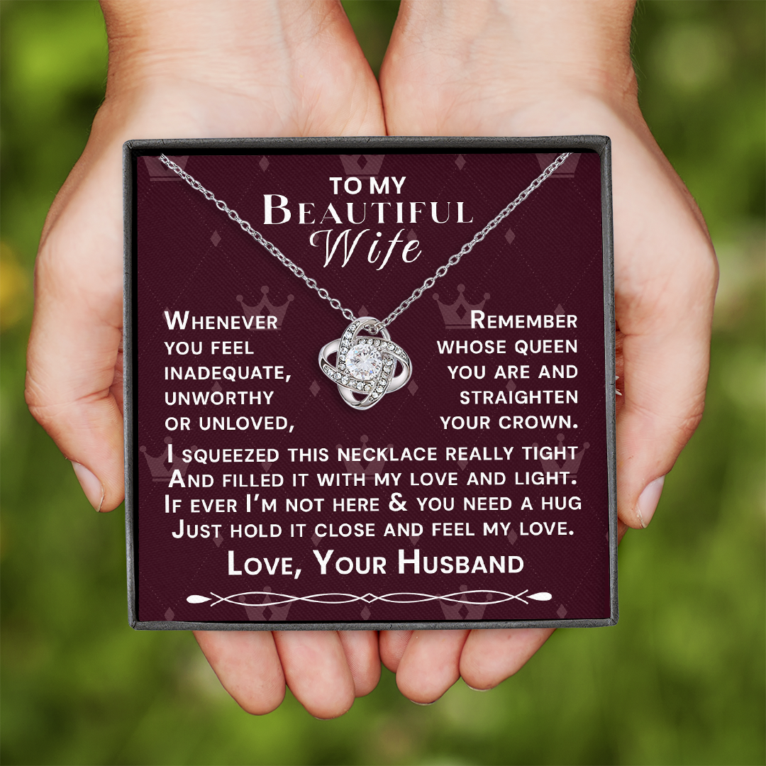 To My Beautiful Wife Hold Me Close Love Knot Necklace V4