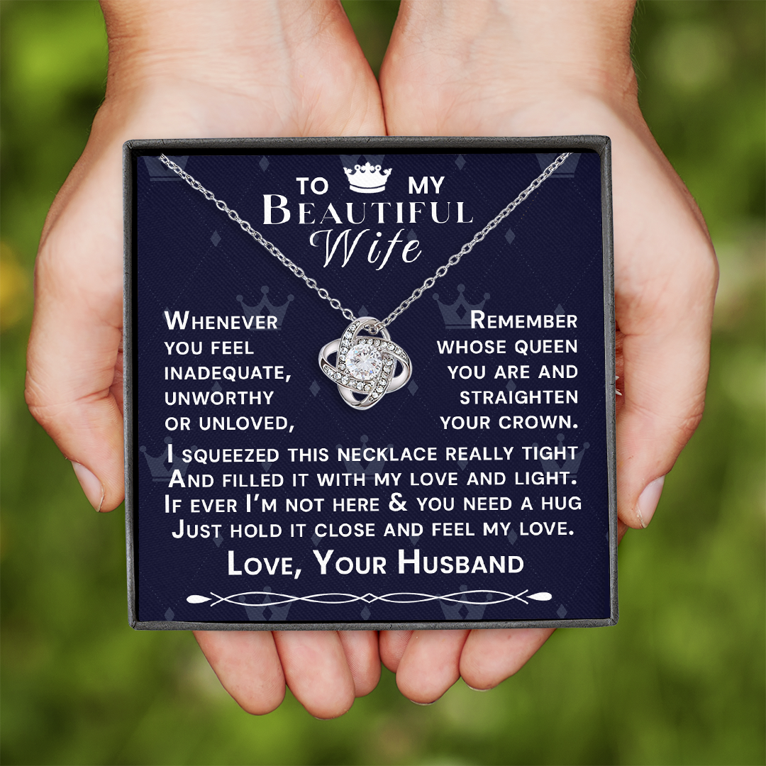 To My Beautiful Wife Hold Me Close Love Knot Necklace V10