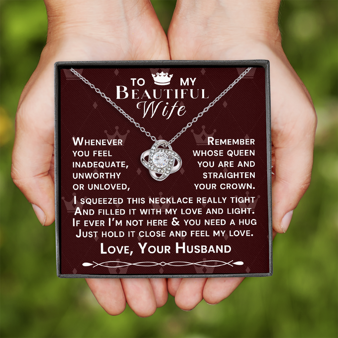 To My Beautiful Wife Hold Me Close Love Knot Necklace V11