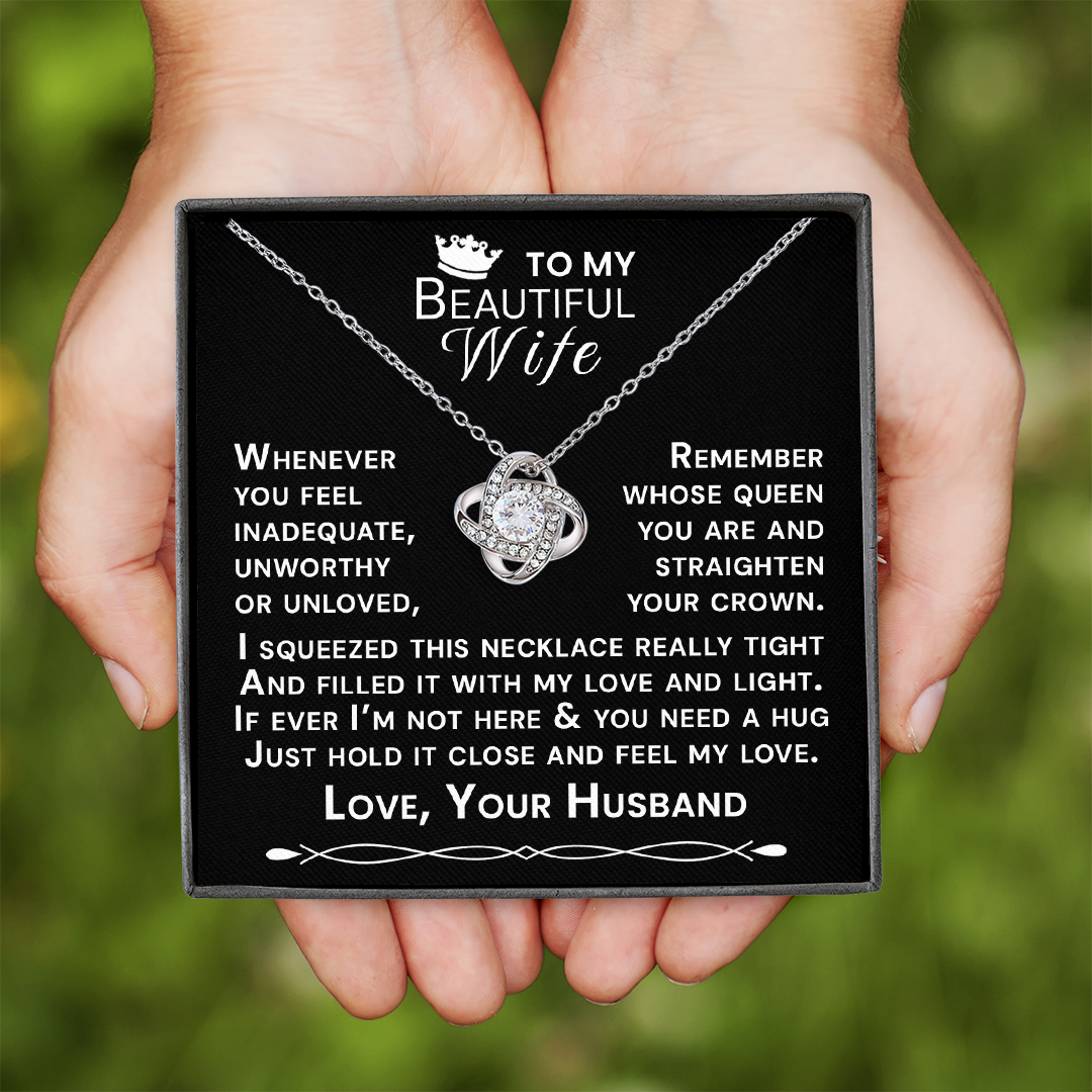 To My Beautiful Wife Hold Me Close Love Knot Necklace V13