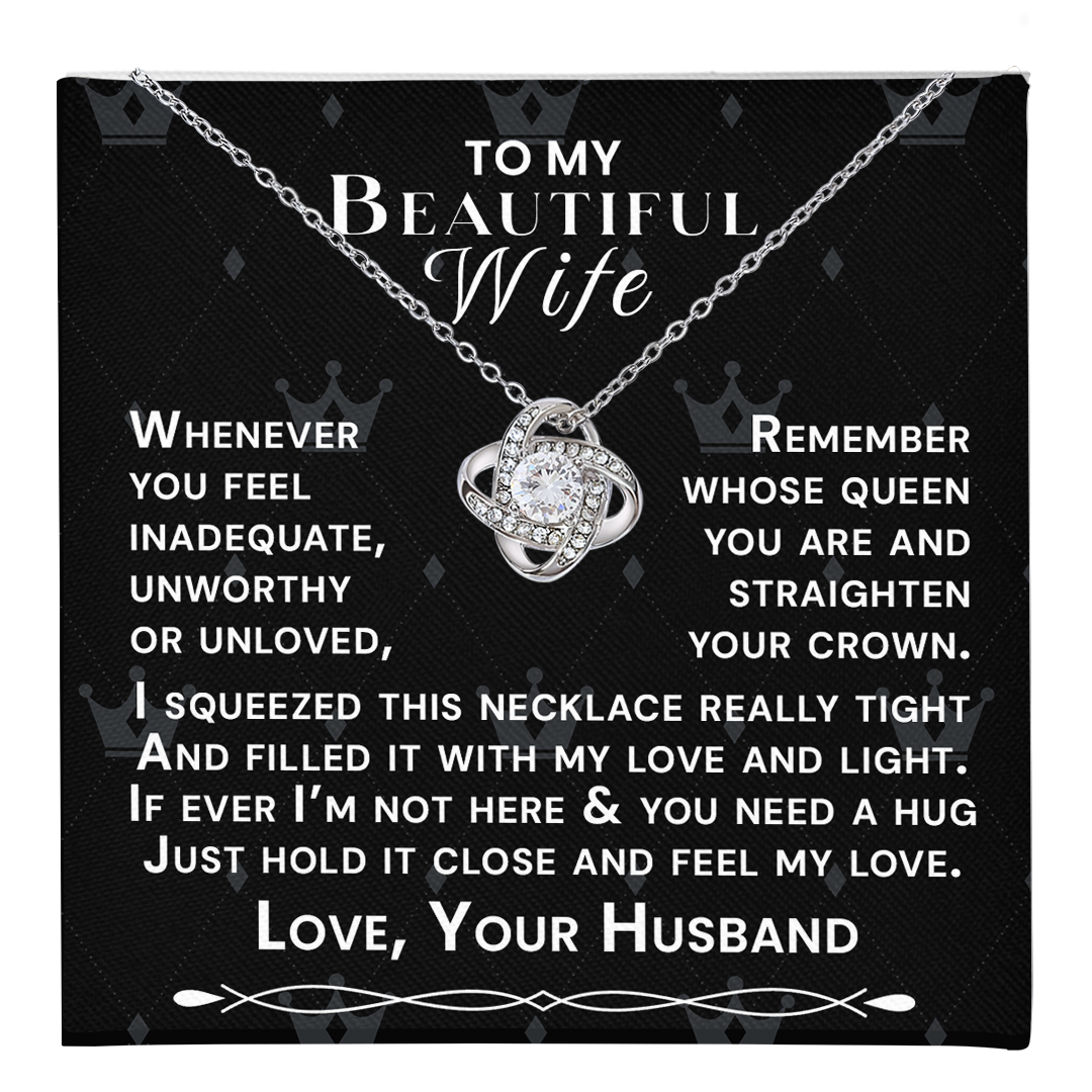 To My Beautiful Wife Hold Me Close Love Knot Necklace