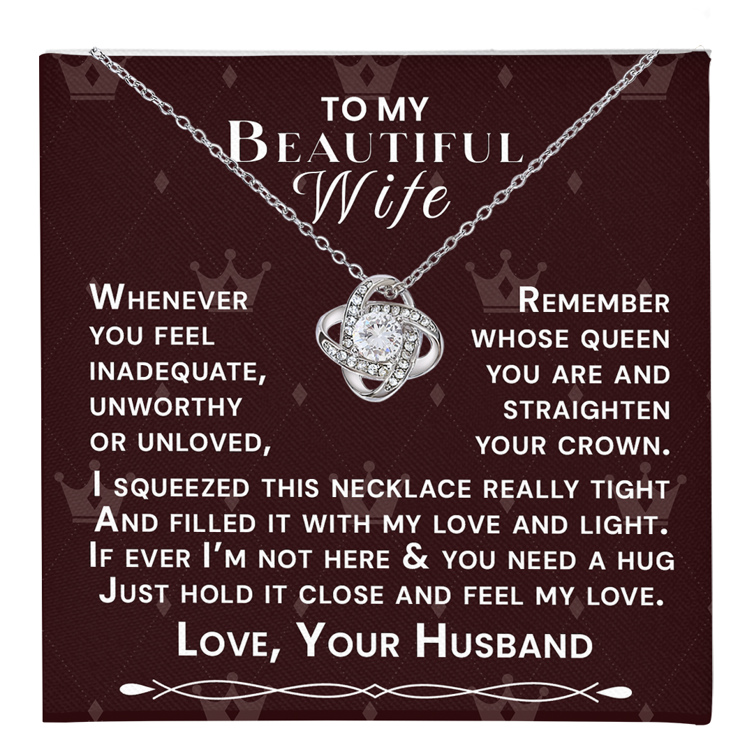 To My Beautiful Wife Hold Me Close Love Knot Necklace V3