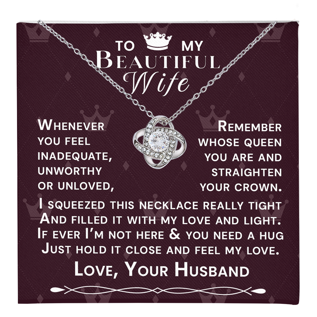 To My Beautiful Wife Hold Me Close Love Knot Necklace V12