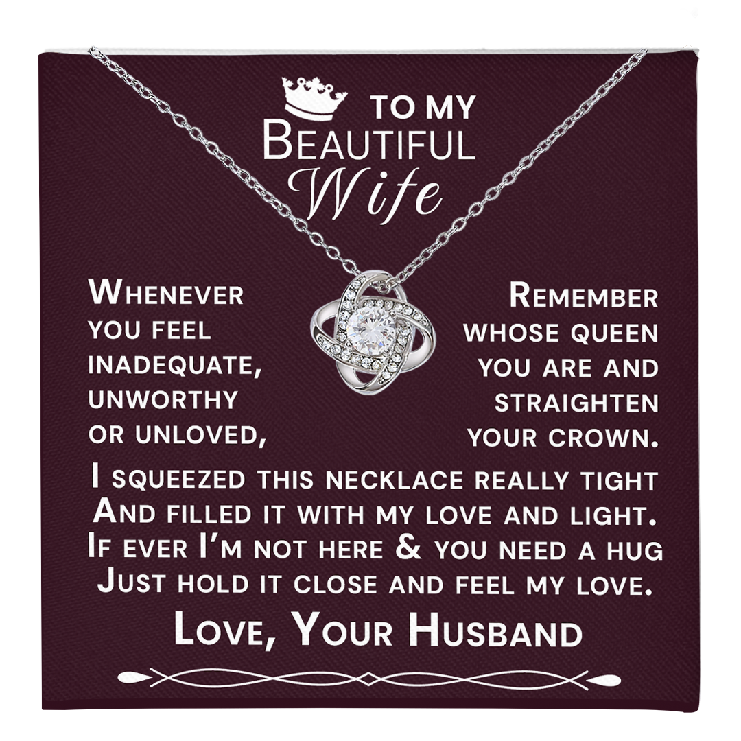 To My Beautiful Wife Hold Me Close Love Knot Necklace V16