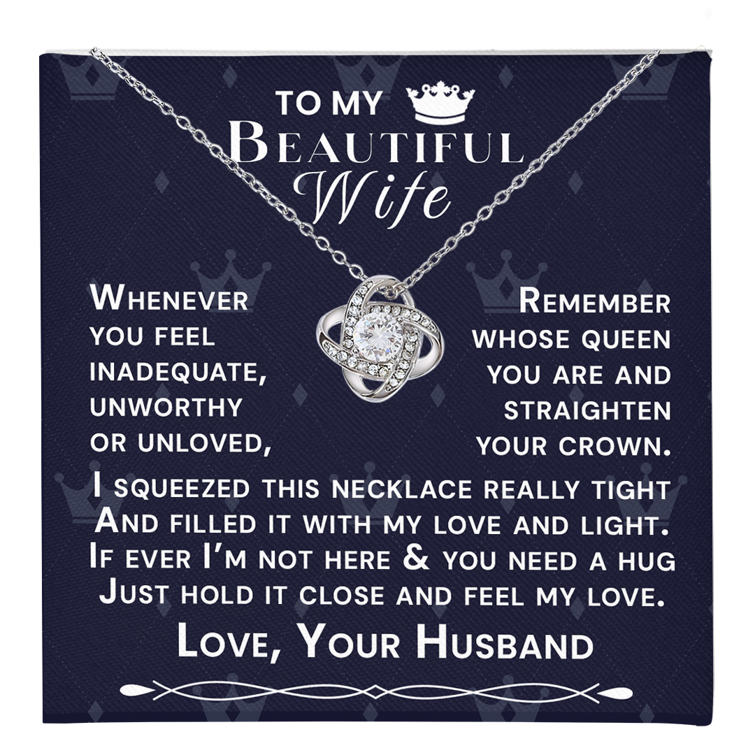 To My Beautiful Wife Hold Me Close Love Knot Necklace V6