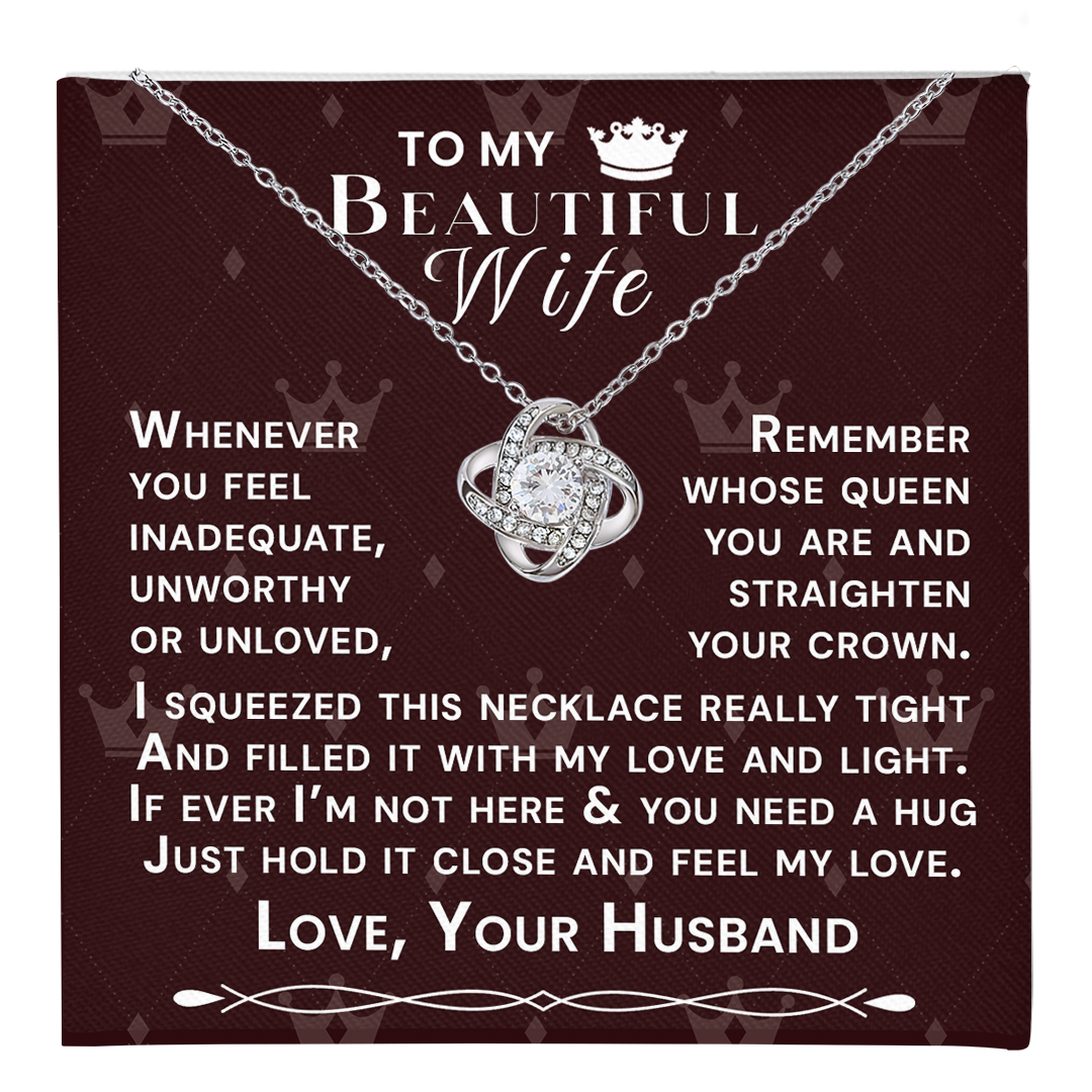 To My Beautiful Wife Hold Me Close Love Knot Necklace V7