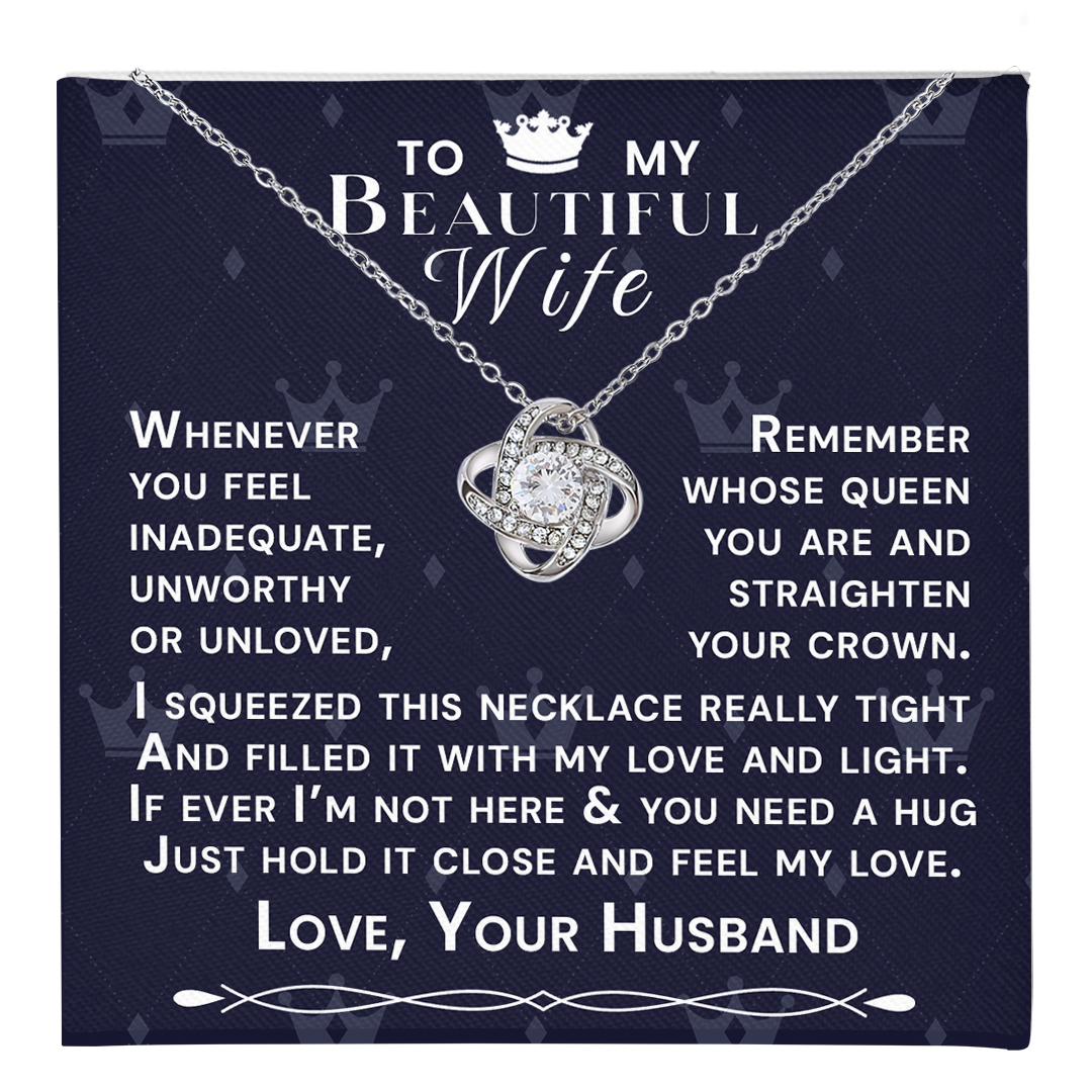 To My Beautiful Wife Hold Me Close Love Knot Necklace V10