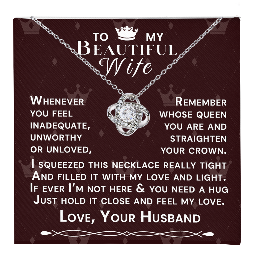 To My Beautiful Wife Hold Me Close Love Knot Necklace V11