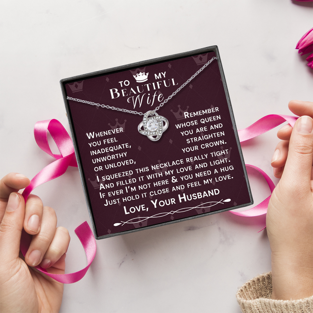 To My Beautiful Wife Hold Me Close Love Knot Necklace V12