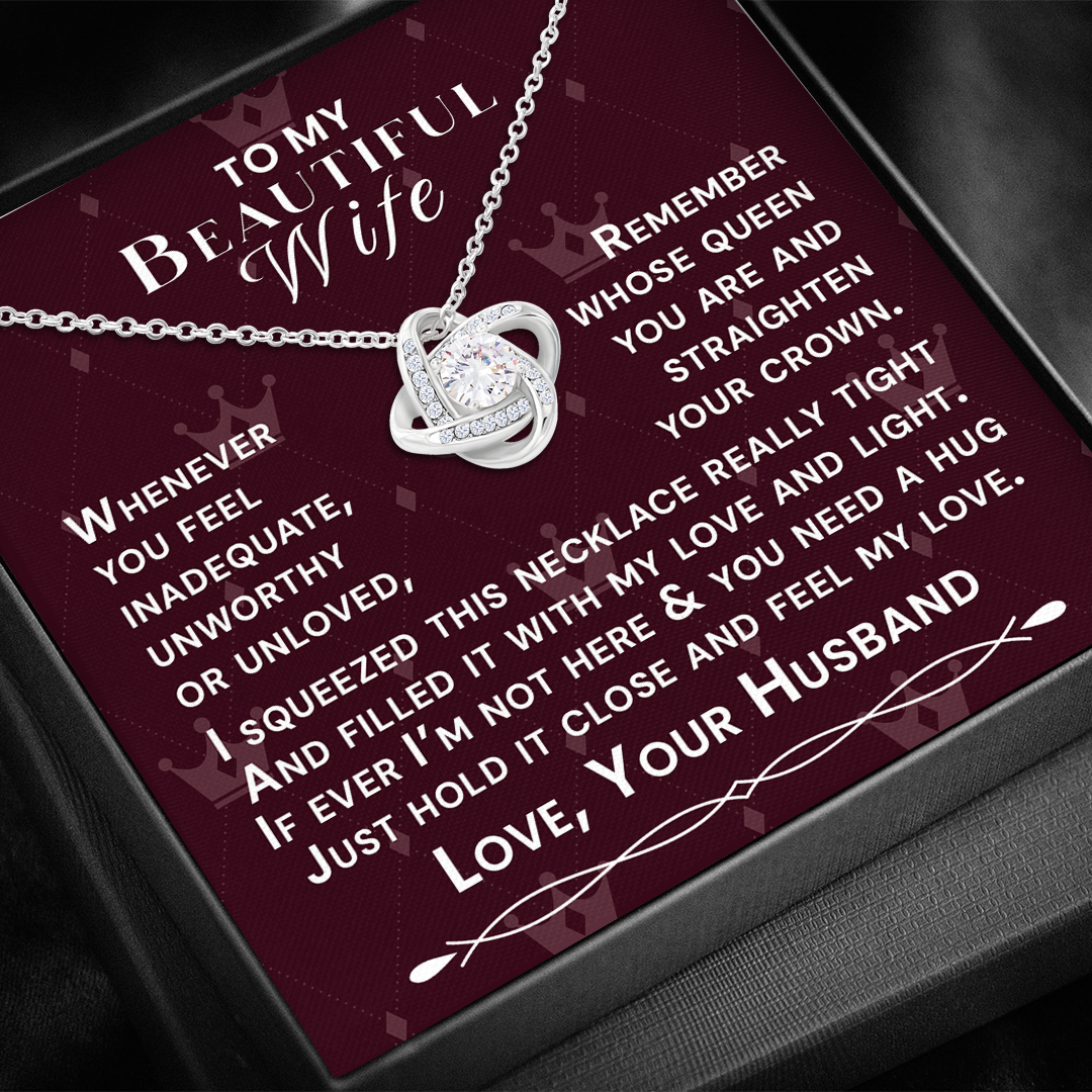 To My Beautiful Wife Hold Me Close Love Knot Necklace V4