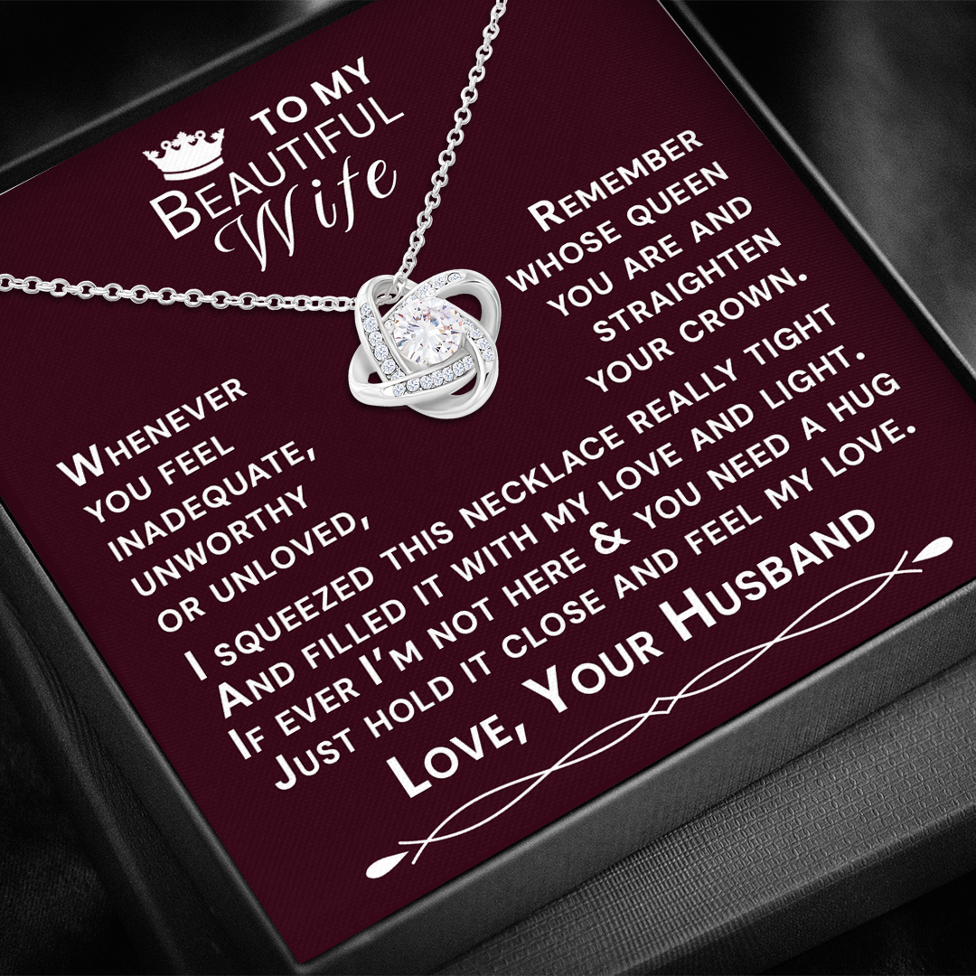 To My Beautiful Wife Hold Me Close Love Knot Necklace V16