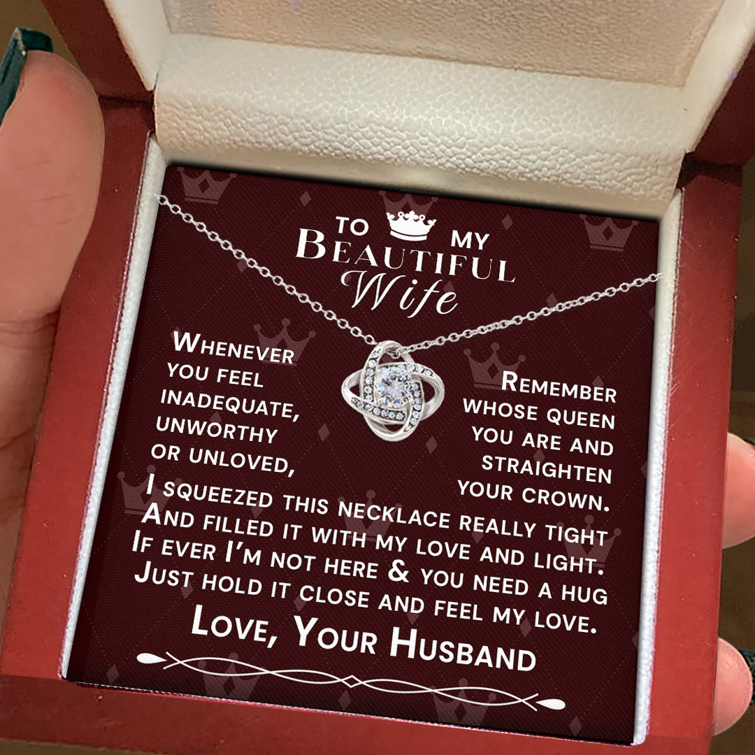 To My Beautiful Wife Hold Me Close Love Knot Necklace V11