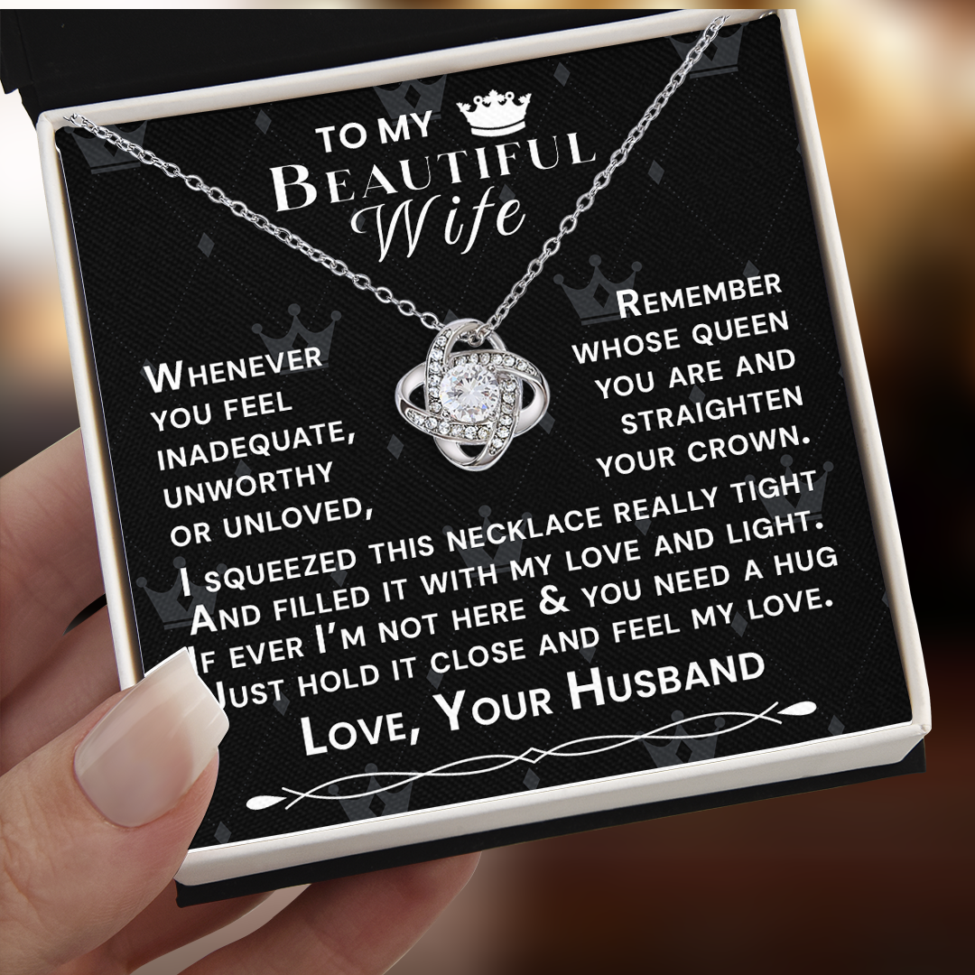 To My Beautiful Wife Hold Me Close Love Knot Necklace V5
