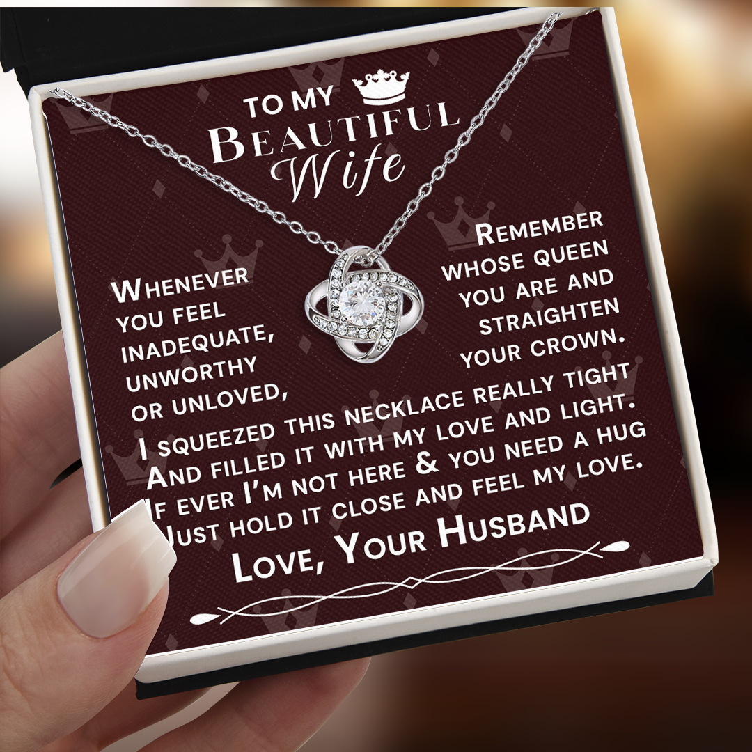 To My Beautiful Wife Hold Me Close Love Knot Necklace V7