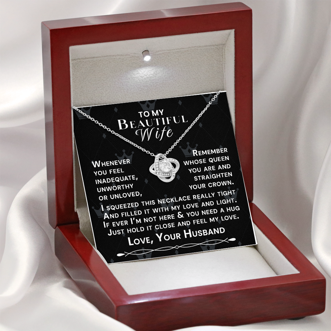 To My Beautiful Wife Hold Me Close Love Knot Necklace