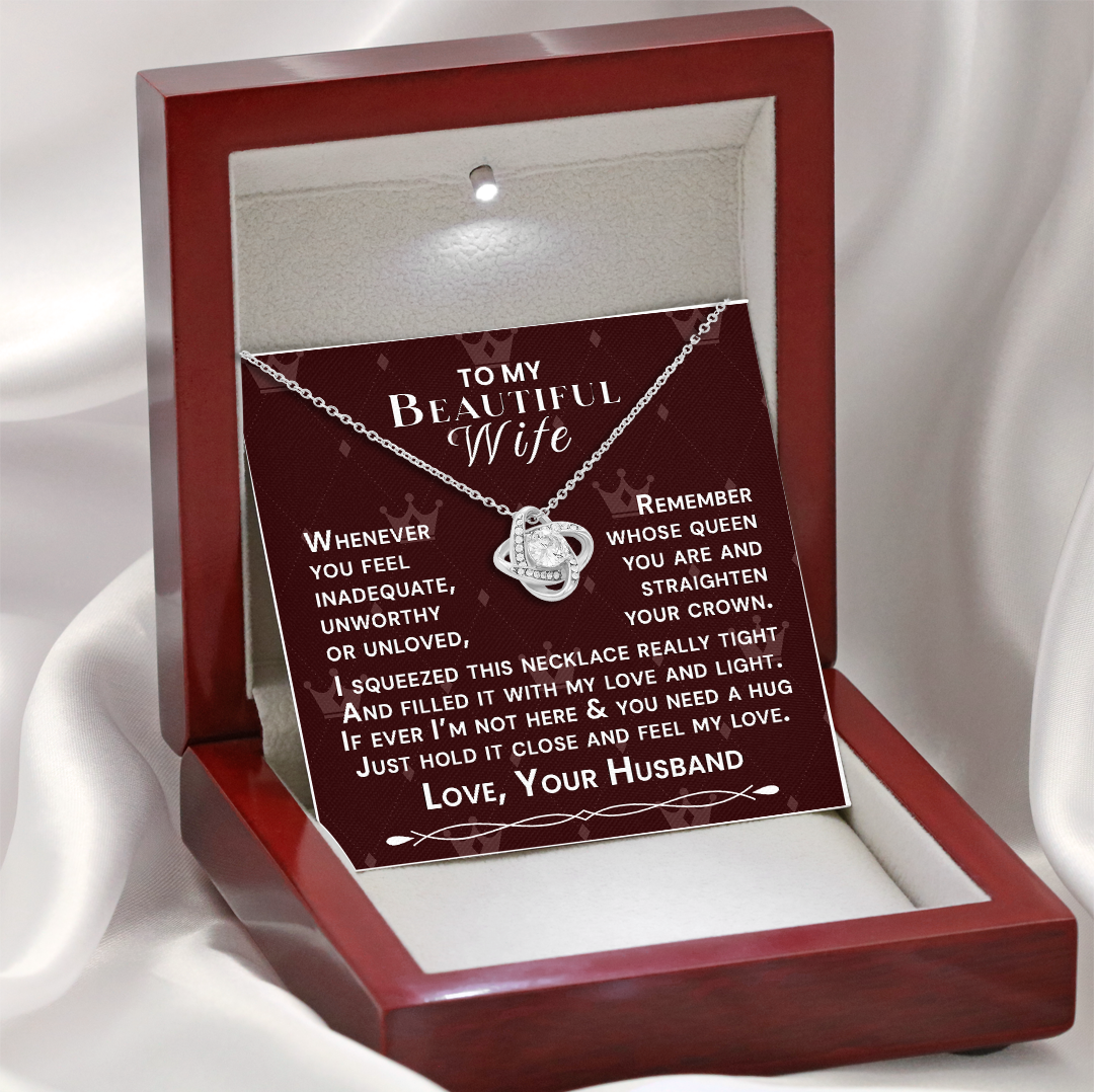 To My Beautiful Wife Hold Me Close Love Knot Necklace V3
