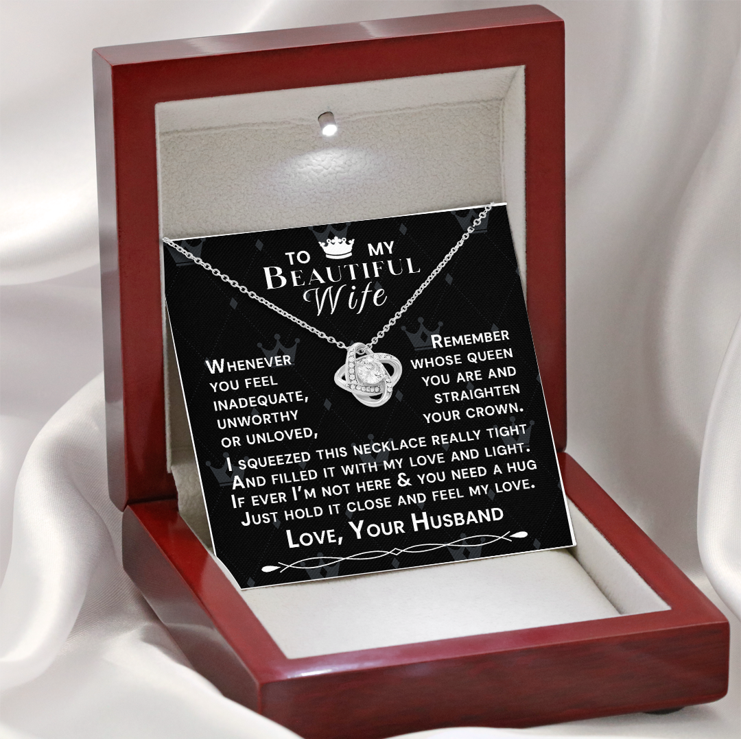 To My Beautiful Wife Hold Me Close Love Knot Necklace V9