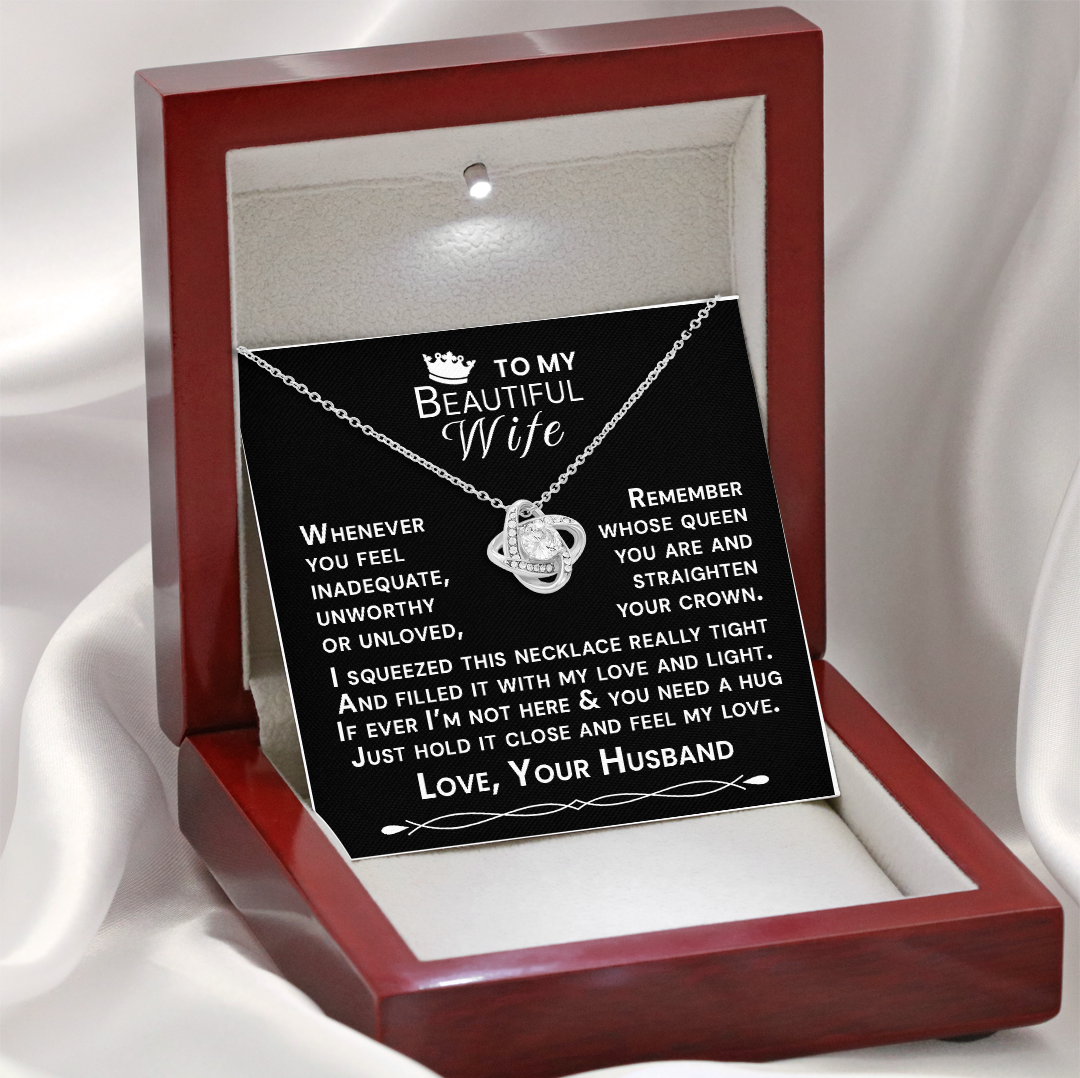 To My Beautiful Wife Hold Me Close Love Knot Necklace V13