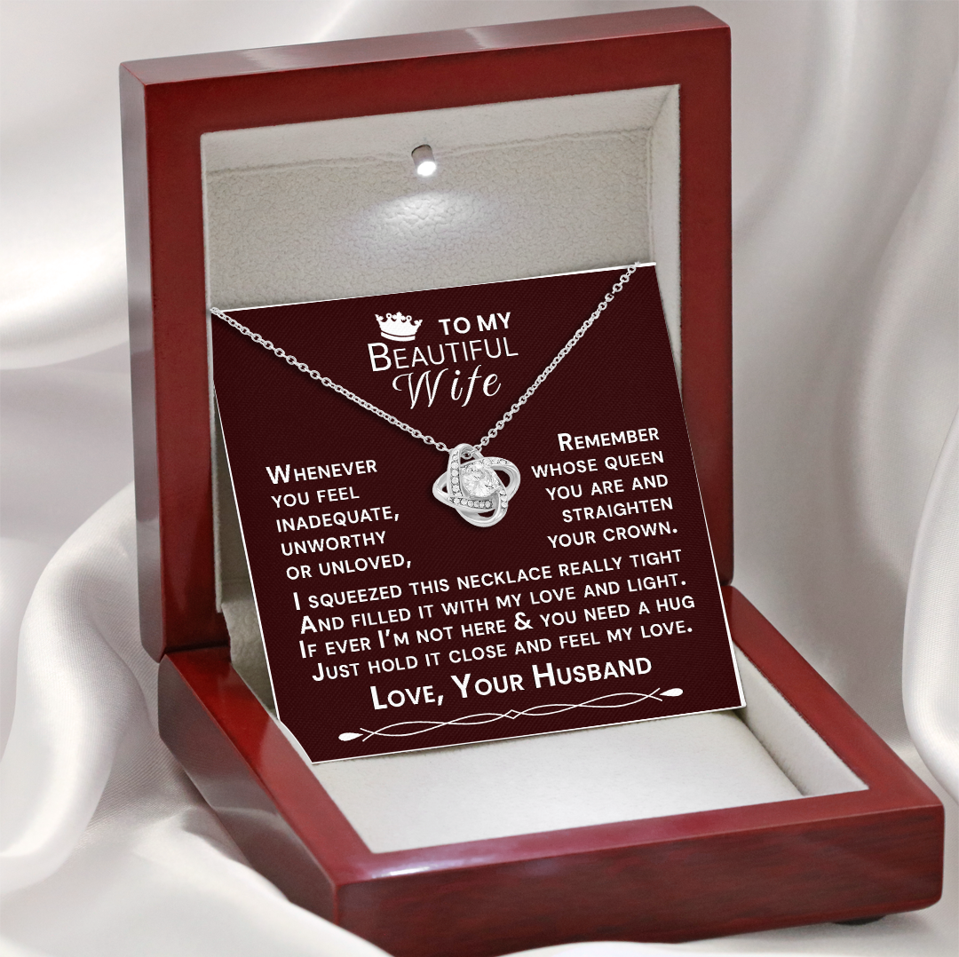 To My Beautiful Wife Hold Me Close Love Knot Necklace V15