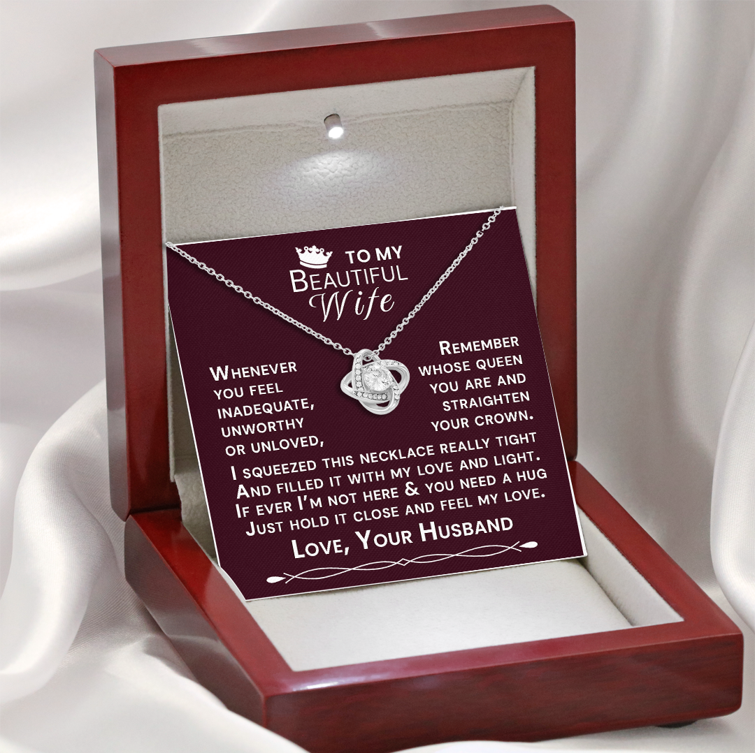 To My Beautiful Wife Hold Me Close Love Knot Necklace V16