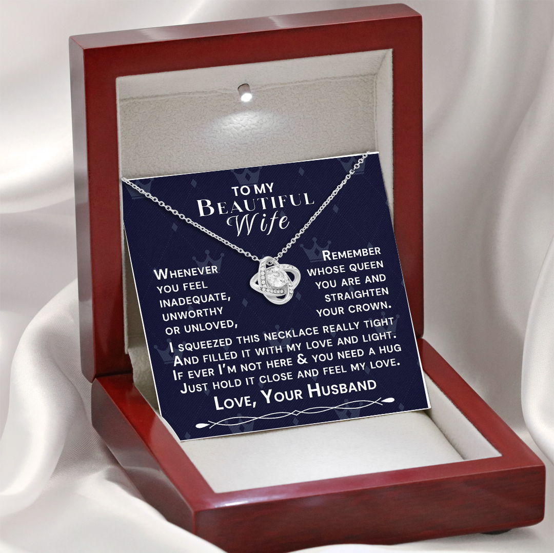 To My Beautiful Wife Hold Me Close Love Knot Necklace V2
