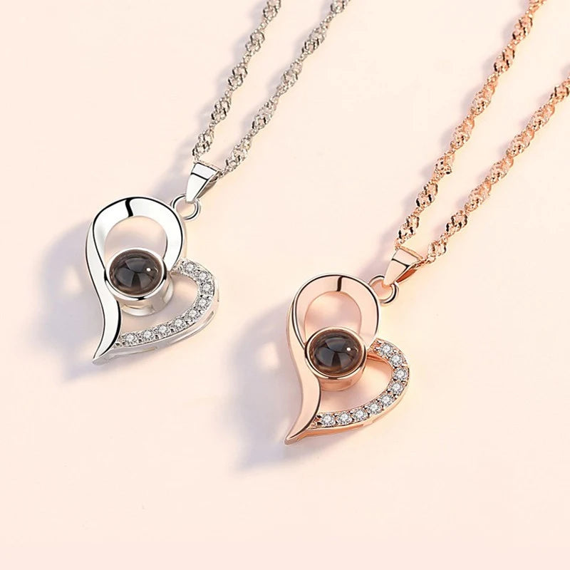 Projection Necklace Set With Rose Gift Box - Say "I Love You" in 100 Languages, The Perfect Romantic Gift for Special Occasions