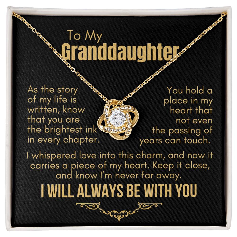 To My Granddaughter: Love Knot Necklace, Carrying My Heart Close Through Time (Black Background)