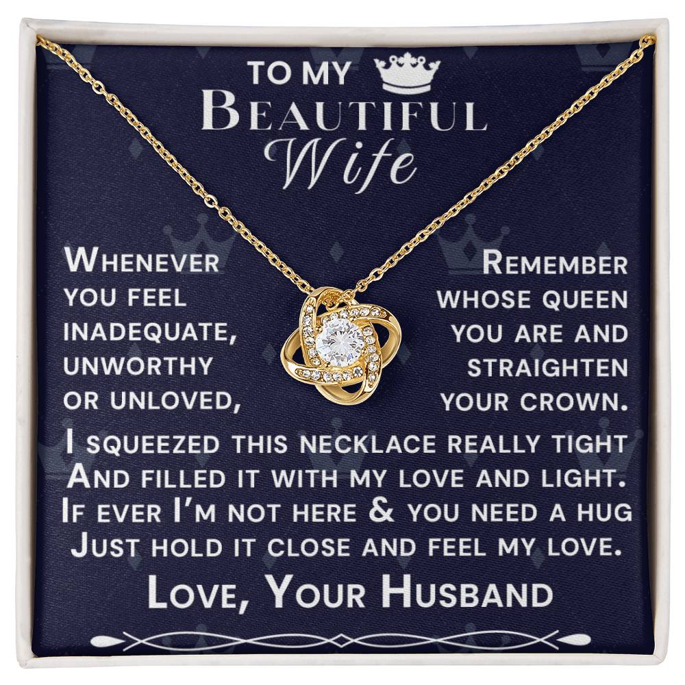 To My Beautiful Wife Hold Me Close Love Knot Necklace V6