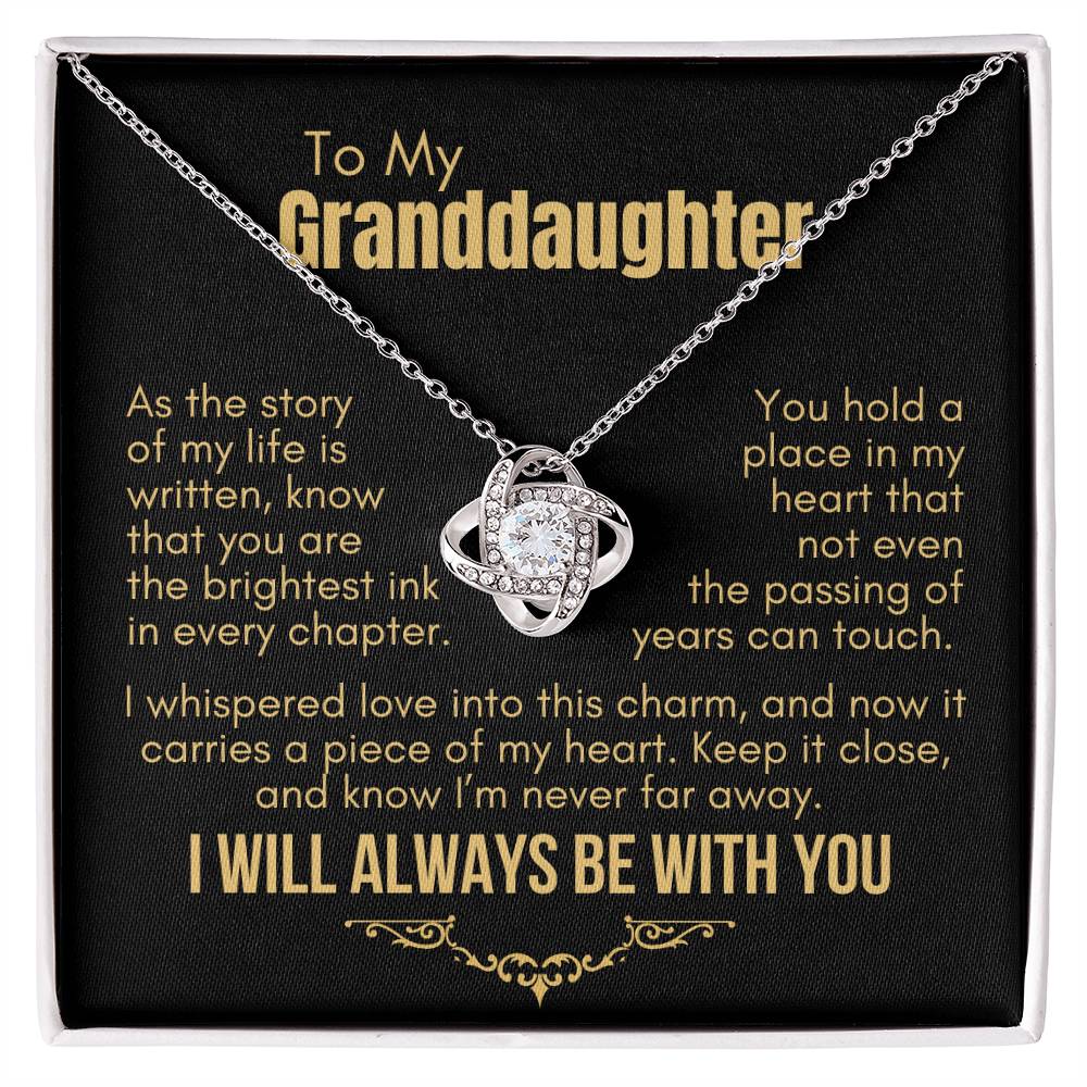 To My Granddaughter: Love Knot Necklace, Carrying My Heart Close Through Time (Black Background)