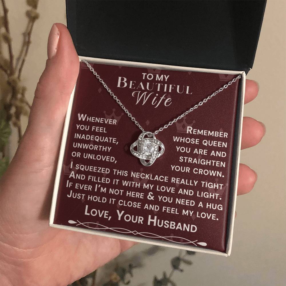 To My Beautiful Wife Hold Me Close Love Knot Necklace V3