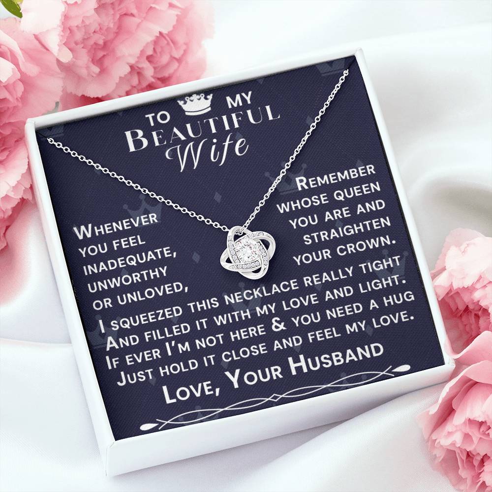 To My Beautiful Wife Hold Me Close Love Knot Necklace V10