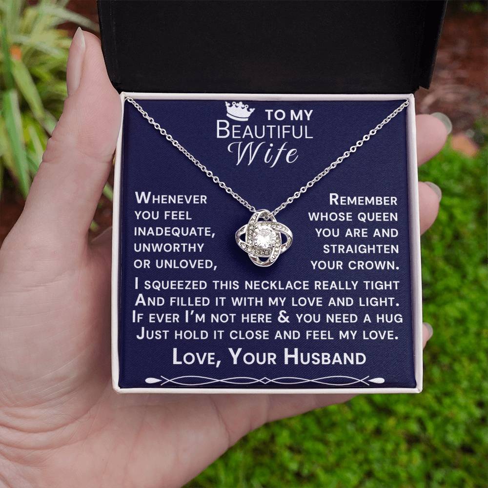To My Beautiful Wife Hold Me Close Love Knot Necklace V14