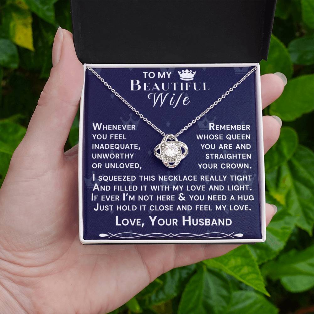 To My Beautiful Wife Hold Me Close Love Knot Necklace V6