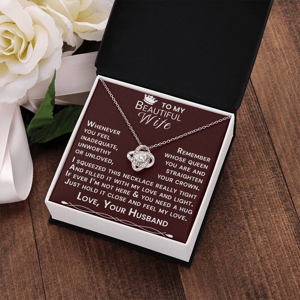 To My Beautiful Wife Hold Me Close Love Knot Necklace V15