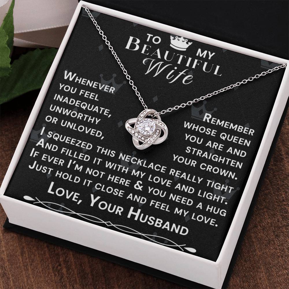 To My Beautiful Wife Hold Me Close Love Knot Necklace V9