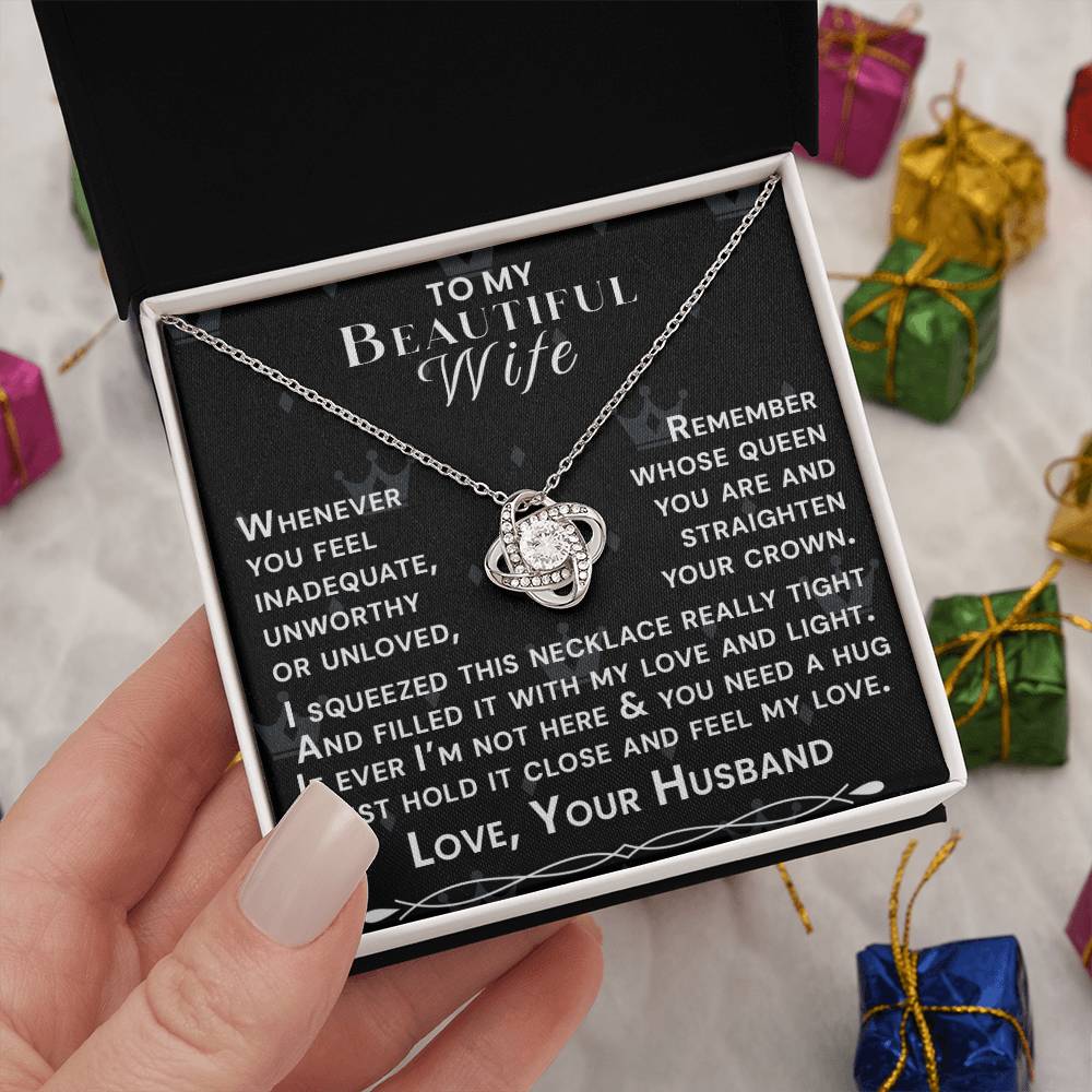 To My Beautiful Wife Hold Me Close Love Knot Necklace