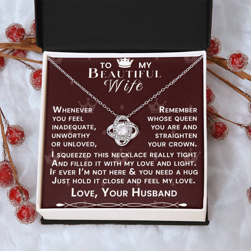 To My Beautiful Wife Hold Me Close Love Knot Necklace V11
