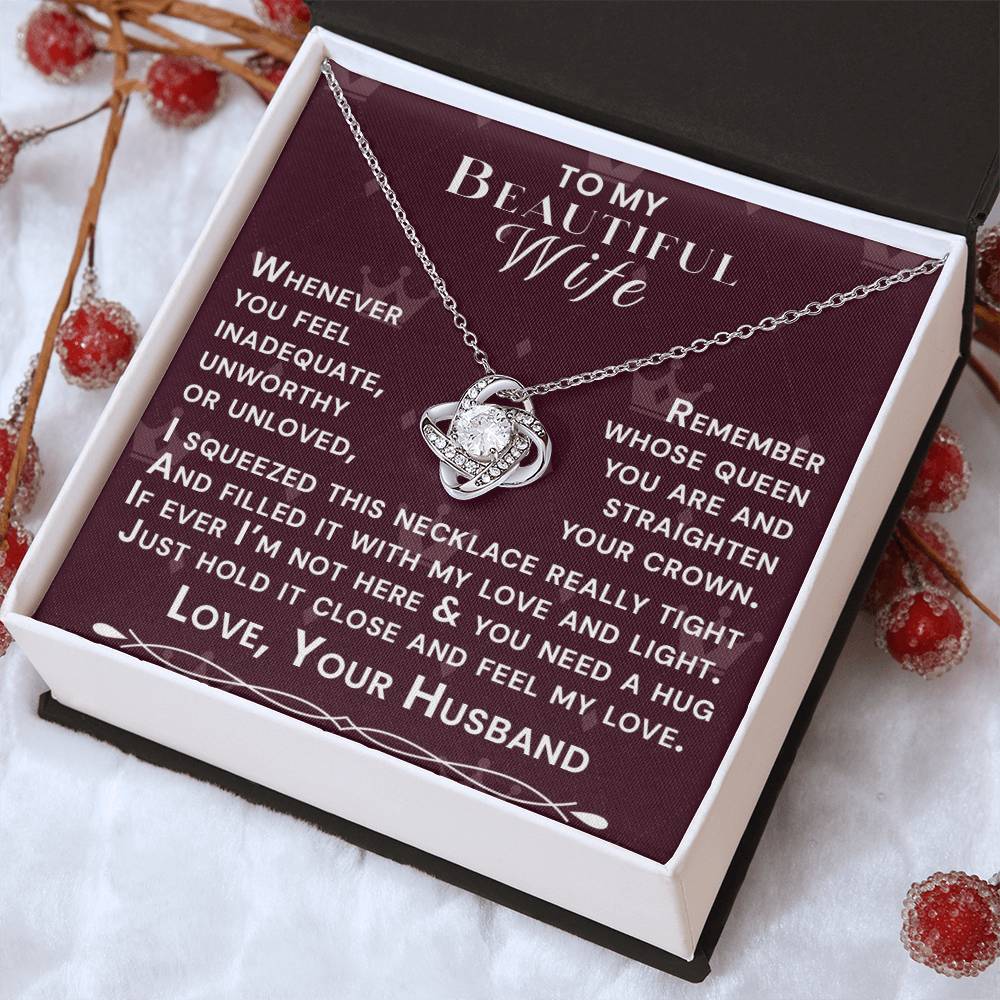 To My Beautiful Wife Hold Me Close Love Knot Necklace V4