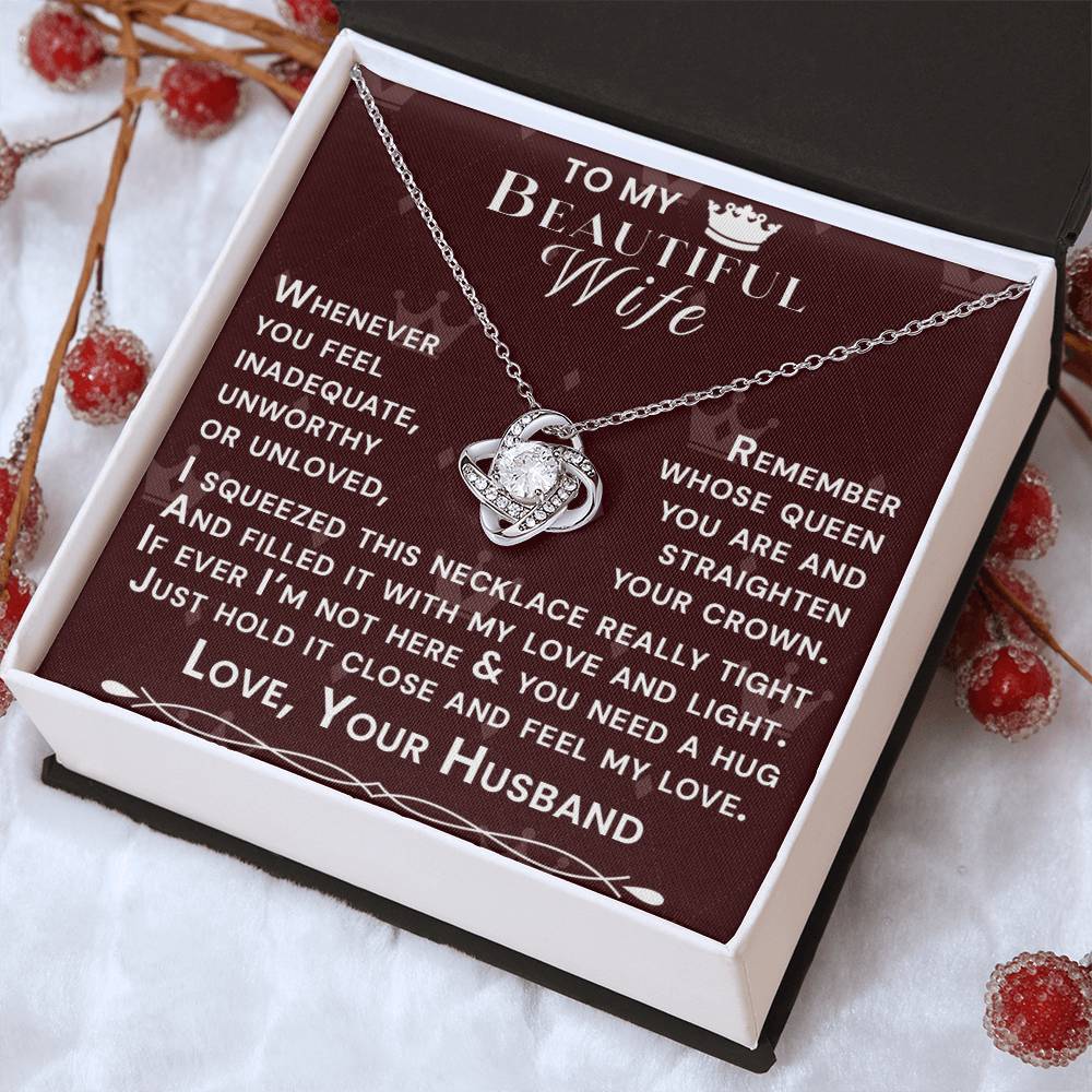 To My Beautiful Wife Hold Me Close Love Knot Necklace V7