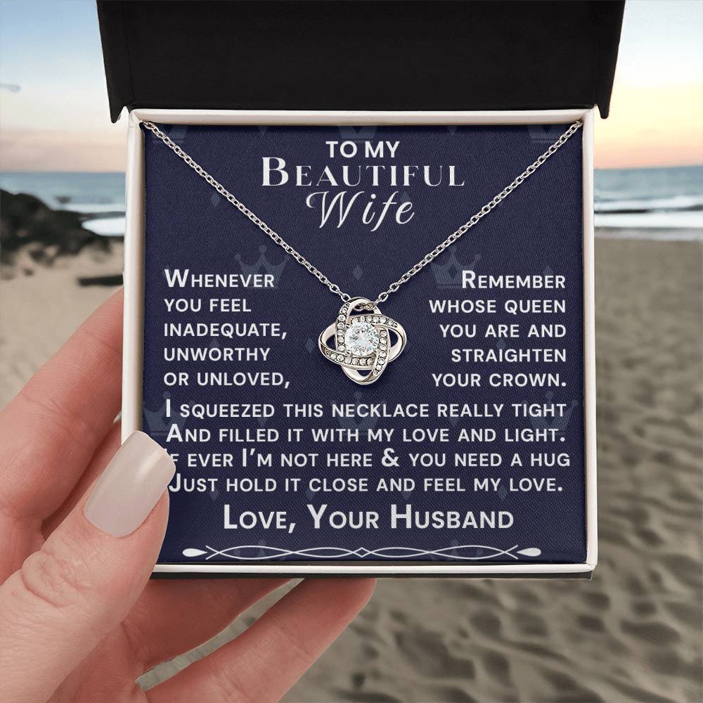 To My Beautiful Wife Hold Me Close Love Knot Necklace V2