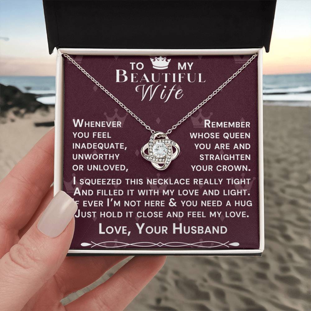 To My Beautiful Wife Hold Me Close Love Knot Necklace V12