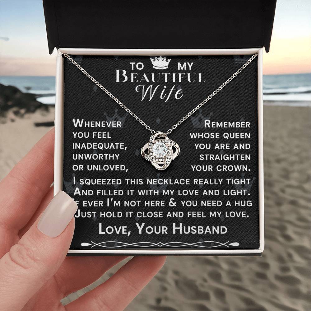 To My Beautiful Wife Hold Me Close Love Knot Necklace V9