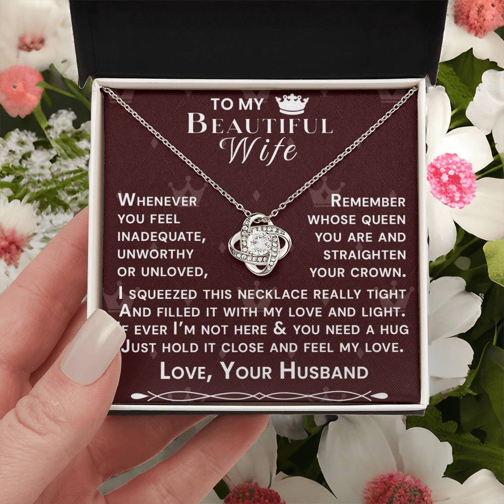 To My Beautiful Wife Hold Me Close Love Knot Necklace V7