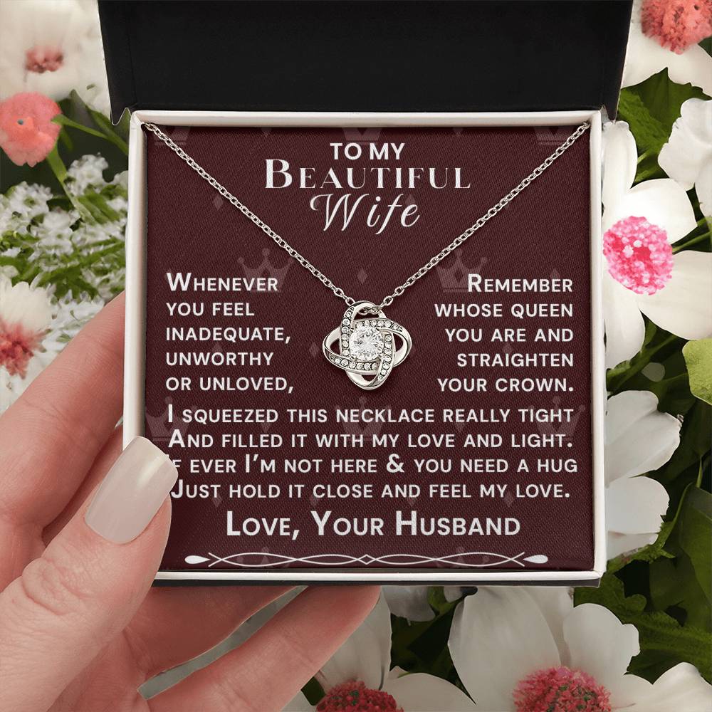 To My Beautiful Wife Hold Me Close Love Knot Necklace V3