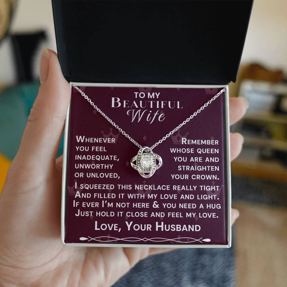 To My Beautiful Wife Hold Me Close Love Knot Necklace V4