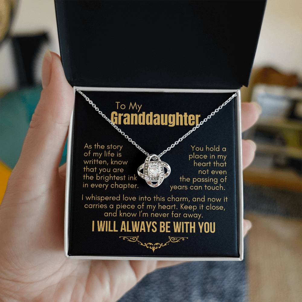 To My Granddaughter: Love Knot Necklace, Carrying My Heart Close Through Time (Black Background)