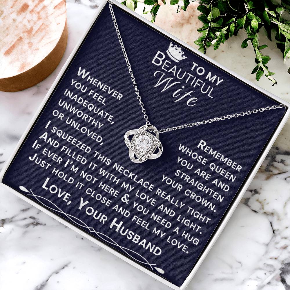 To My Beautiful Wife Hold Me Close Love Knot Necklace V14