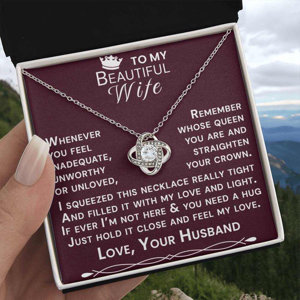 To My Beautiful Wife Hold Me Close Love Knot Necklace V16